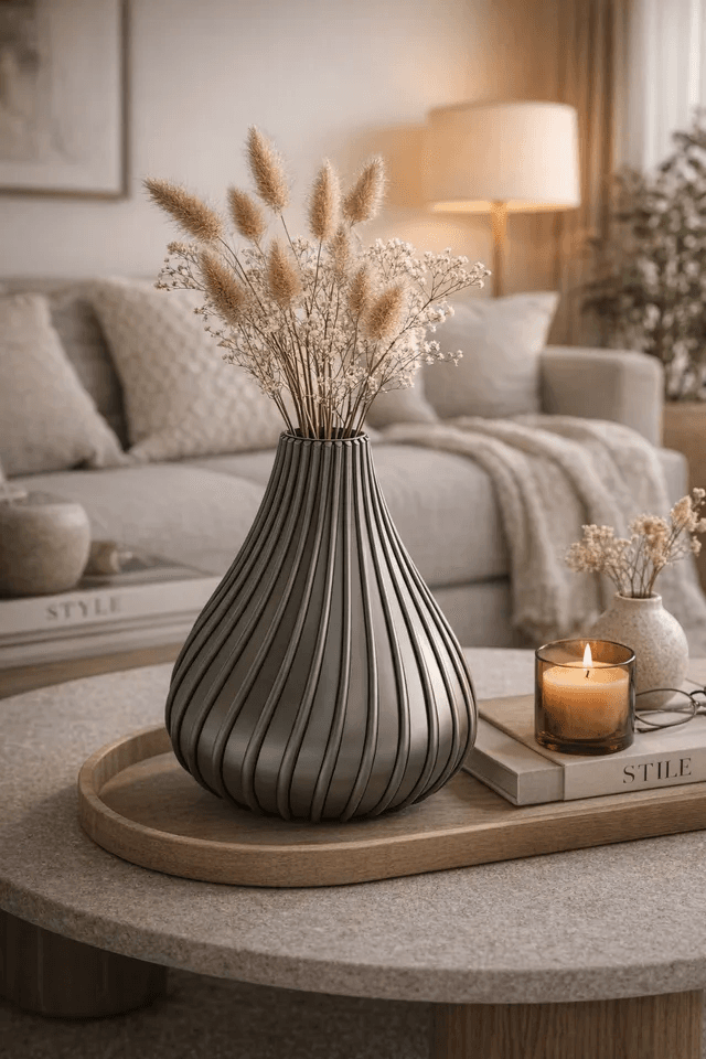 Modern Ribbed Vase - Image 1